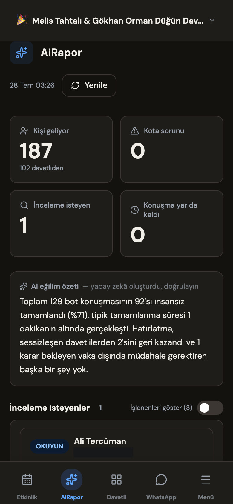 Yapay zekâ raporu — karar kuyruğu ve özetler